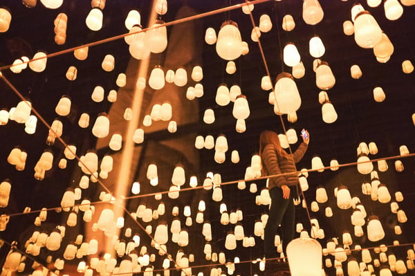 lanterns reflected in a room full of mirrors